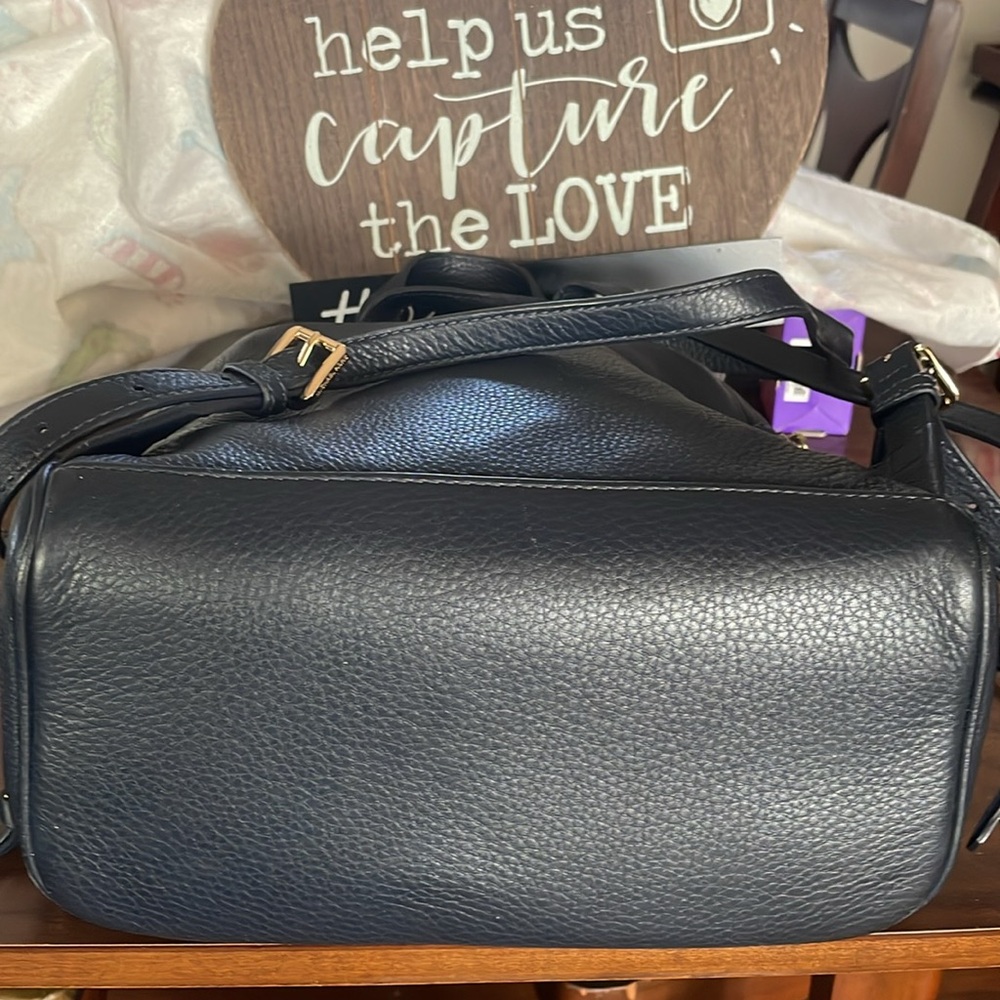 Michael Kors Rhea Zip Backpack Large Pebble Leather Navy Blue EUC - Picture 16 of 16